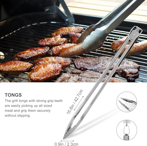 Grilljoy 8PCS BBQ Grill Tools Set with Extra Thick Stainless Steel Spatula, Fork, Tongs & Cleaning Brush - Complete Barbecue Accessories Kit with Portable Bag - Perfect Grill Gifts for Father's Day - Image 3