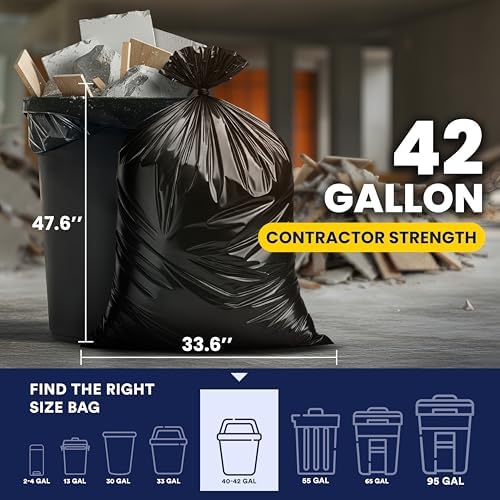 Plasticplace Contractor Trash Bags 42 Gallon 3.0 Mil Rolls Black Heavy Duty Garbage Bag 33.6” x 47.6” (32 Count) - Image 2