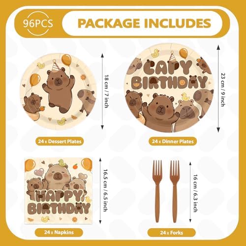 96Pcs Capybara Birthday Party Decorations, Serves 24 - Image 2