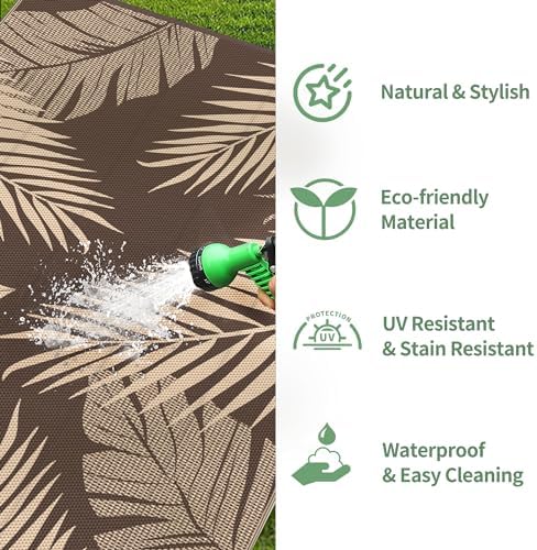 GENIMO Outdoor Rug, Waterproof Plastic Rugs for Patio, 4'x6' Coffee Beige - Image 6