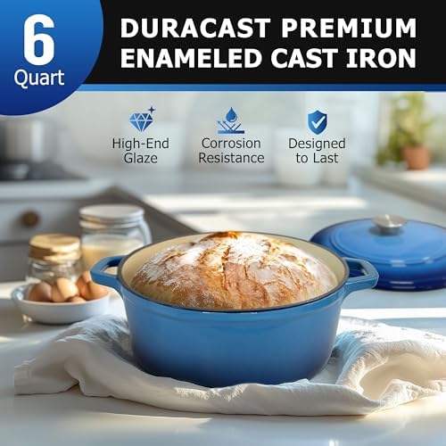 Mueller 6qt Enameled Cast Iron Dutch Oven, Heavy-Duty Casserole and Braiser Pan with Lid and Knob, Safe for All Cooktops, Aqua Blue - Image 2
