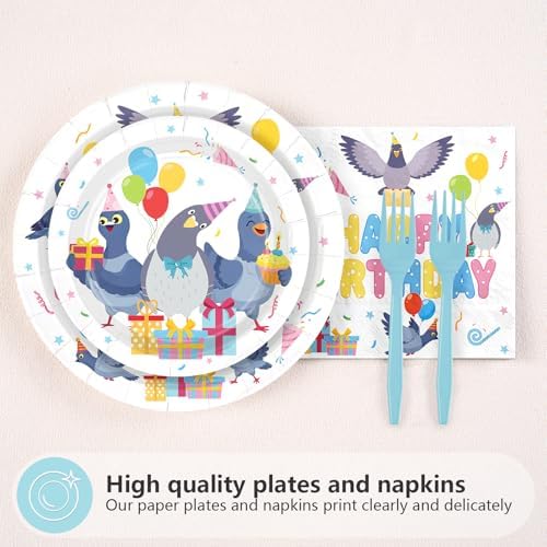 96Pcs Pigeon Birthday Party Decorations Bird Plate, Serves 24 - Image 2