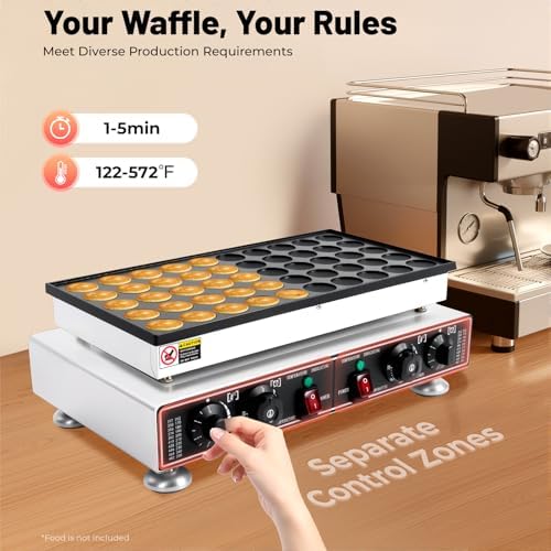 50-Hole Commercial Waffle Maker, 1800W Electric Waffle Machine, Stainless Steel Waffle Iron Baker with Non-Stick Coating, 122-572℉ Temperature Adjustable - Image 5