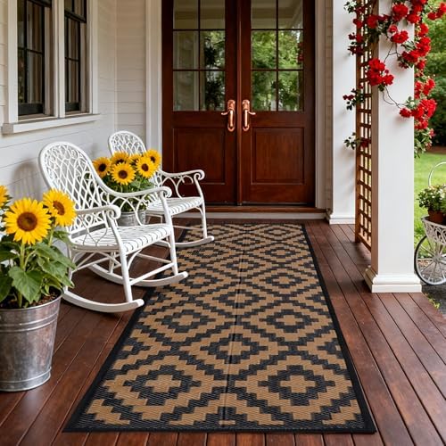 SAND MINE Reversible Mats, Plastic Straw Rug, Modern Area Rug, Large Floor Mat and Rug for Outdoors, RV, Patio, Backyard, Deck, Picnic, Beach, Trailer, Camping, Black & Brown, 2.5' x 8' - Image 5