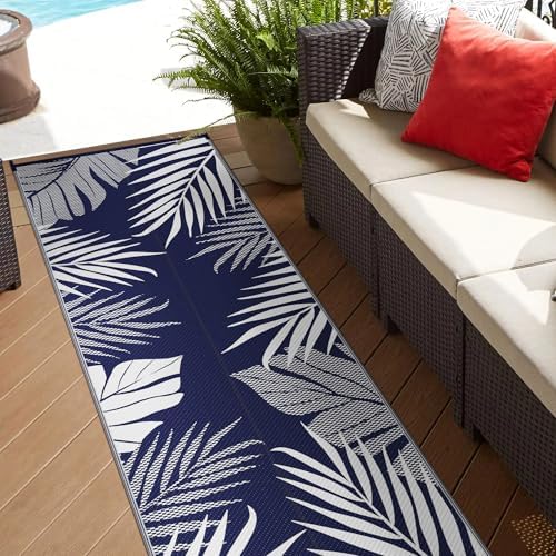 GENIMO Outdoor Rug, Waterproof Plastic Runner Rugs, 2.5'x8' Navy Blue White - Image 3