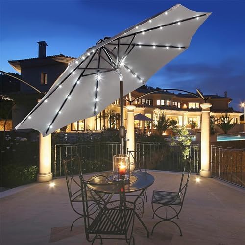 Blissun 9 ft Solar Umbrella, 32 LED Lighted Patio Umbrella, Table Market Umbrella, Outdoor Umbrella for Garden, Deck, Backyard, Pool and Beach (Grey) - Image 6