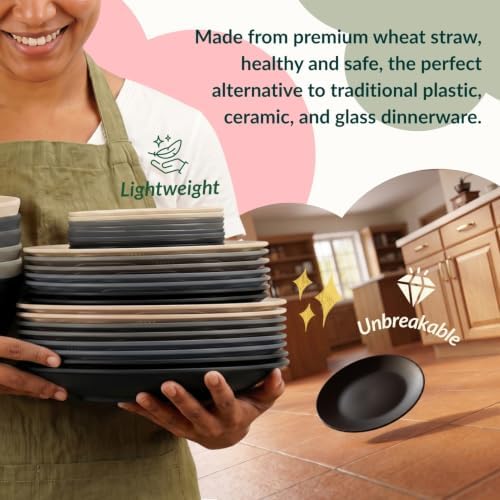 Homienly 40 PCS Wheat Straw Dinnerware Sets Dishes Set for 8 Unbreakable Plates and Bowls Sets for Kitchen Dishwasher and Microwave Safe Plate Set Camping, Apartment, Kids-Grey Stone - Image 5