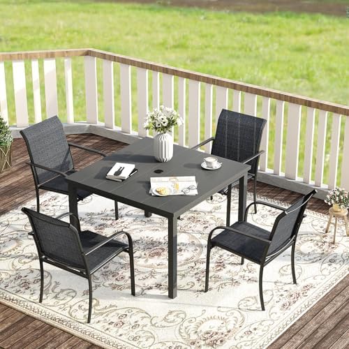 VICLLAX Outdoor Dining Set for 4, 5 Pieces Patio Dining Furniture Set with Umbrella Hole- 40.2" Patio Table and Chairs for Balcony, Garden and Deck, Grey Tabletop by HOME
