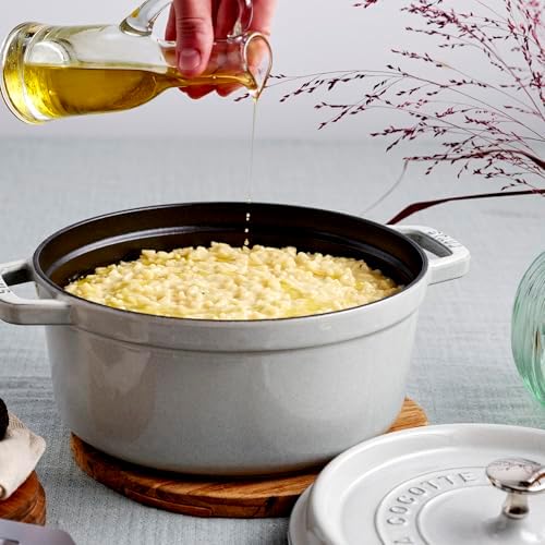 Staub Cast Iron 4-qt Round Cocotte - White Truffle, Made in France - Image 4