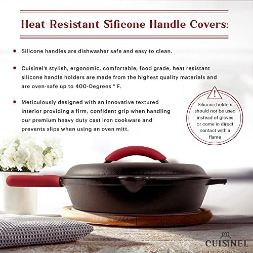 Cuisinel Cast Iron Skillet with Lid - 12"-inch Pre-Seasoned Covered Frying Pan Set + Silicone Handle & Lid Holders + Scraper/Cleaner - Indoor/Outdoor, Oven, Stovetop, Camping Fire, Grill Safe Cookware - Image 5