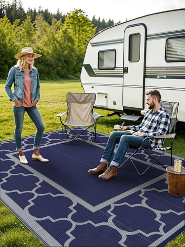 GENIMO Outdoor Rug, Waterproof Plastic Rugs for Patio, 4'x6' Blue Grey - Image 2