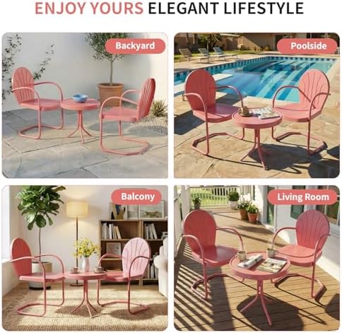 Outdoor 3-Piece Metal Bistro Set, Patio Conversation Set of 2,Pink - Image 7