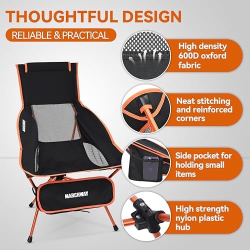 MARCHWAY Lightweight High Back Folding Camping Chair with Head Support - Image 5