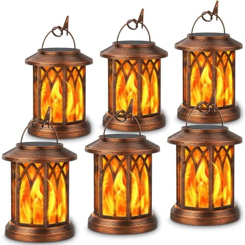 KOOPER 6 Pack Solar Lantern Outdoor Lights, Upgraded Flickering Flame Solar Lanterns Outdoor Waterproof, Auto ON/Off Lanterns Decorative Outdoor, Hanging Lantern for Yard Patio Garden Decor (Copper) by KOOPER