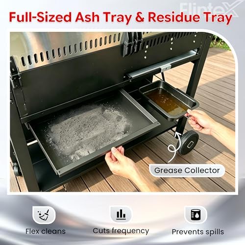 Flintex Gas and Charcoal Grill Combo with Griddle, Propane Grill Griddle Combo with Dual Fuel BBQ System, 720 sq.in. Cooking Area, Porcelain-Enameled Cast Iron Grates and Pan - Image 6