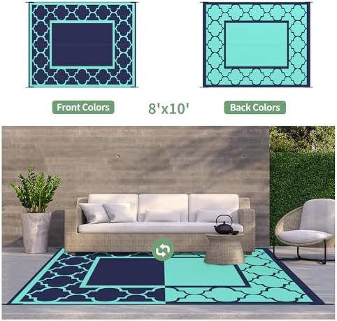 GENIMO Outdoor Rug, Waterproof Plastic Rugs for Patio, 8'x10' Blue Green - Image 4