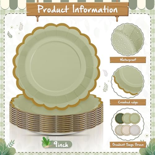 96 Pcs Sage Paper Plates 9 Inch Scalloped - Image 3