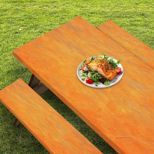 CAPSCEOLL Fitted Picnic Table Cover with Bench Covers 6ft - Burnt Orange - Image 5
