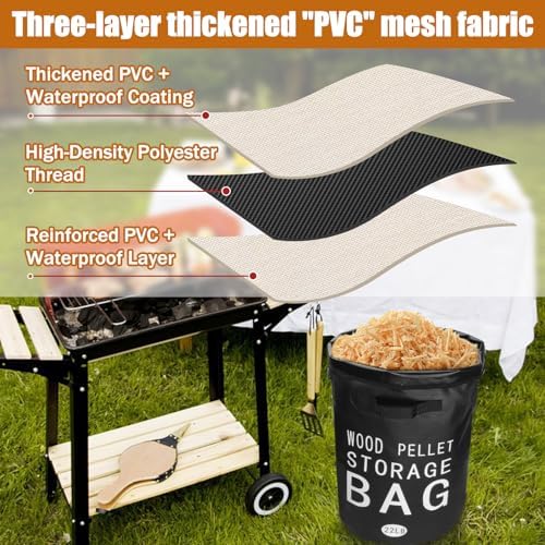 Wood Pellet Storage Containers Waterproof Charcoal Storage Bin-Airtight Smoker Pellet Storage Bin w/Label Pocket & Buckle Seal & Dual Handles Pellet Containers for Grill Outdoor(22LB) (1-Pcak) - Image 2