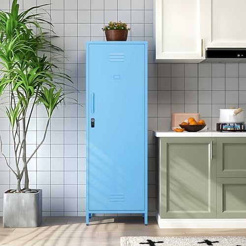 Metal Locker Storage Cabinets School Lockable Single File Storage Cabinet with Door and Removable Shelves Kids Locker for Gym Pantry Kitchen (Light Blue) - Image 5