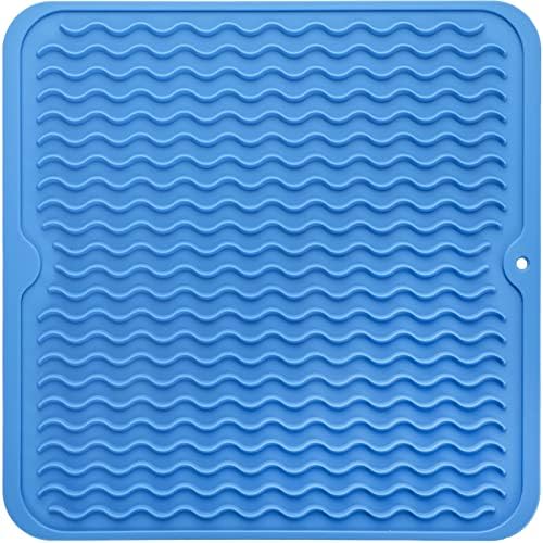MicoYang Silicone Dish Drying Mat for Multiple Usage,Easy clean,Eco-friendly,Heat-resistant Silicone Mat for Kitchen Counter or Sink,Refrigerator or Drawer liner Lichen BlueL M 12 inches x 12 inches by MicoYang