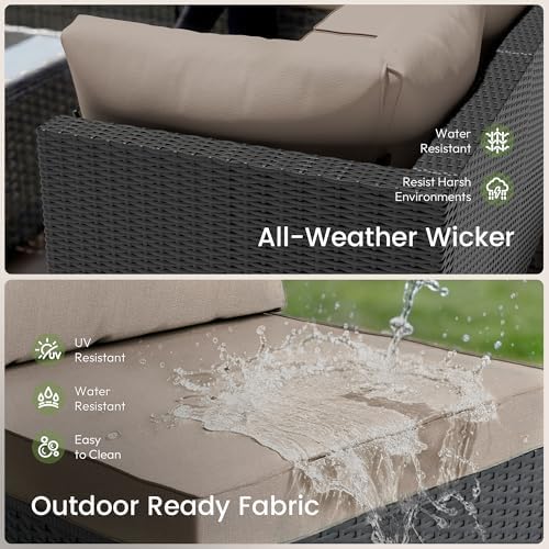 Patio Furniture Set - All-Weather - 7 Piece Patio Outdoor Conversation Set, Modular Wicker Rattan Sectional Sofa for Backyard, Garden, Poolside, Balcony, Porch, Patio,Black/Khaki - Image 3