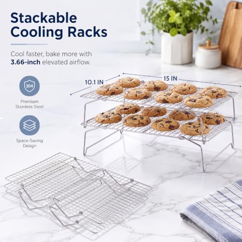 E-far Cooling Rack 15”x10”, 3-Tier Collapsible for Cooking and Baking - Image 2
