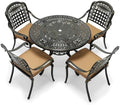 VIVIJASON 5-Piece Patio Furniture Dining Set, All-Weather Cast Aluminum Outdoor Conversation Set, Include 4 Cushioned Chairs and 1 Round Table w/Umbrella Hole for Balcony, Lawn, Garden, Backyard by VIVIJASON