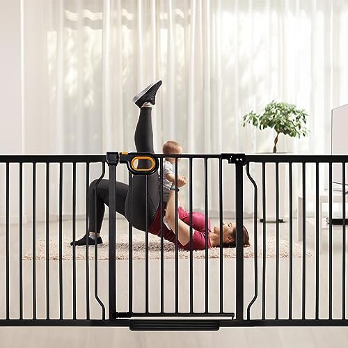 owlie 75 to 85 Inch Extra Wide Baby Gate with Door for Stairs Doorways - Image 2