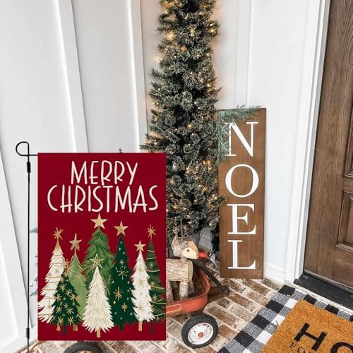 CROWNED BEAUTY Merry Christmas Trees Garden Flag for Outside 12x18 - Image 2
