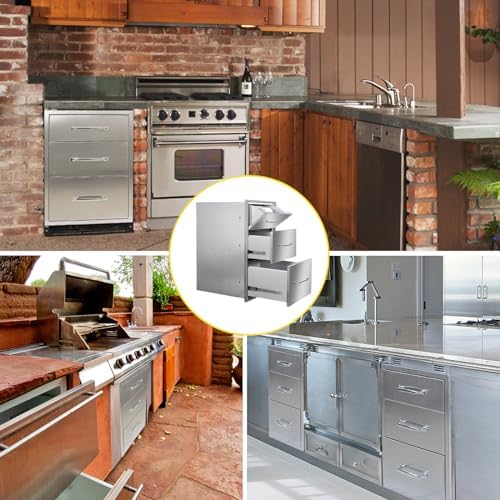 Outdoor Kitchen Drawers with Paper Towel Holder 17" W x 30"H Flush Mount BBQ Drawers with Chrome Handle,Stainless Steel Built-in Triple Access Drawers for Outdoor Kitchen Island, Patio Grill Station - Image 6