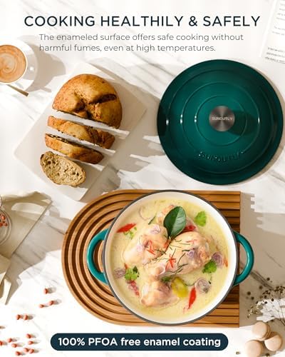 Enameled Cast Iron Dutch Oven, 4.5QT Pot with Lid, Bottle Green - Image 2