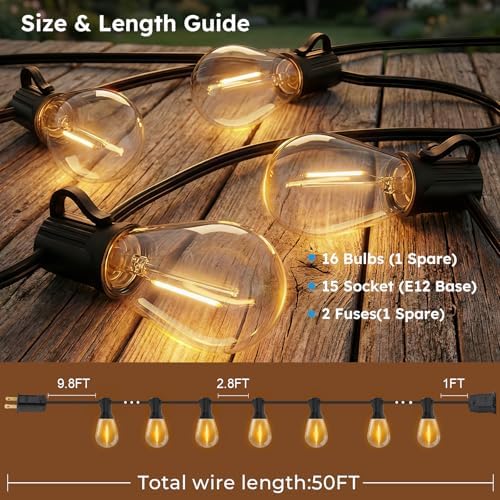 GvvooHome S11 LED Outdoor String Lights 50FT, Shatterproof & Waterproof Patio Lights with 16 Plastic Bulbs for Porch, Deck, Garden, Backyard, Balcony, 2700K Dimmable - Image 6