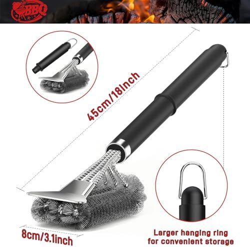 TNTOR Grill Brush with Scraper, 18" Adjustable Handle BBQ Grill Brush for Outdoor Grill, Extra Strong Grill Cleaner Accessories for Grill/Smoker/Gas/Charcoal Grill Cleaning-Grill Gifts for Men/Dad - Image 4