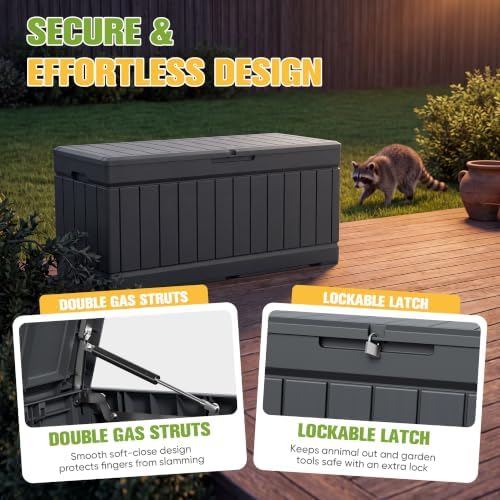 Greesum 82 Gallon Resin Deck Box All Weather Large Outdoor Storage for Patio Furniture, Toys, Garden Tools, Lockable, Dark Gray - Image 3