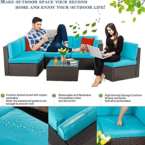 Vongrasig 6 Piece Small Patio Furniture Sets, Outdoor Sectional Sofa, Blue - Image 5