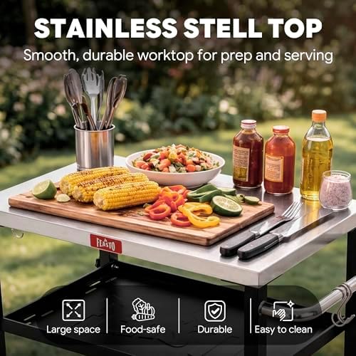 Feasto 3-Tier Outdoor Grill Cart, 26.6" x 16.1" Rolling Pizza Oven Table - Image 4