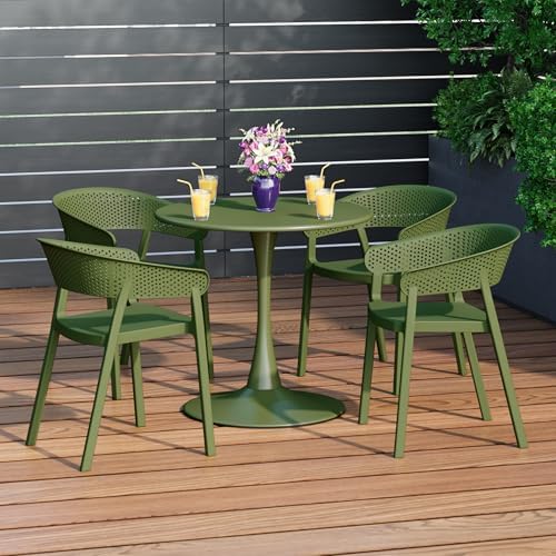 Costaelm Round Outdoor Dining Table, Patio Side Table, Weather Resistant PP Backyard Table for Poolside Deck Porch Lawn Garden, Olive Green - Image 3