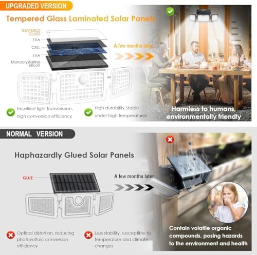 MIHANI Solar Lights Outdoor, Solar Motion Deck Lights Outdoor for Deck with High Brightness, Larger Built-in Tempered Glass Solar Panel, Sensitive PIR Motion Inductor - Image 3