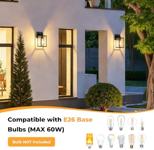 FOLKSMATE 2 Pack Dusk to Dawn Outdoor Wall Light Fixtures, Hardwired Anti‑Rust Exterior Porch Light, Waterproof Wall Sconces Lanterns, Sensor Lighting Wall Mount for House Doorway Garage, Black - Image 4