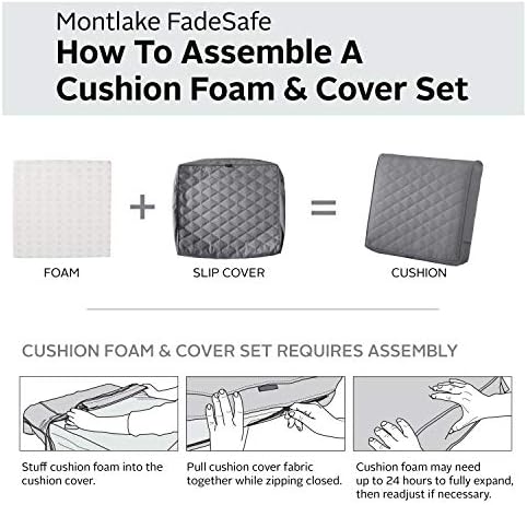 Classic Accessories Montlake FadeSafe Water-Resistant 21 x 20 x 4 Inch Wide Back Patio Quilted Lounge Cushion, Grey - Image 3