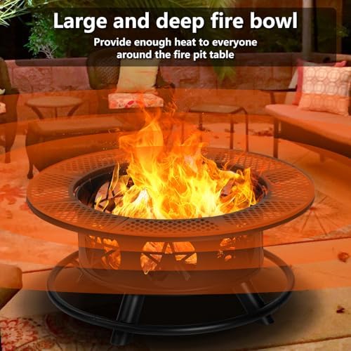 Outvue 36 Inch Outdoor Fire Pits with 2 Grills, Lid & Poker - Image 5
