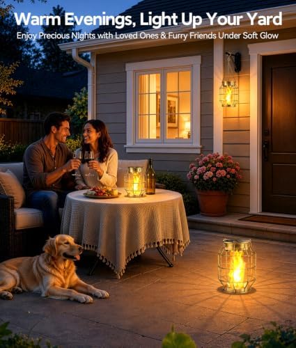 KOOPER Solar Lanterns Outdoor Waterproof, Upgraded Flickering Flame Hanging Solar Lights Outdoor Decorative, Metal Outdoor Hanging Lantern for Yard Patio Garden Decor, Gift for Mom 2 Pack (Bronze) - Image 7