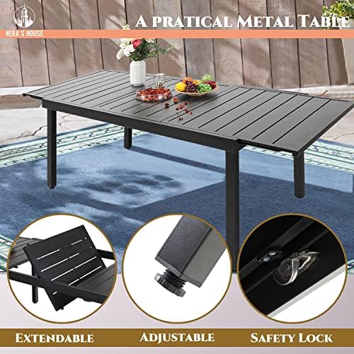 HERA'S HOUSE 9pc Patio Dining Set, Extendable Metal Table, Red Chairs - Image 3
