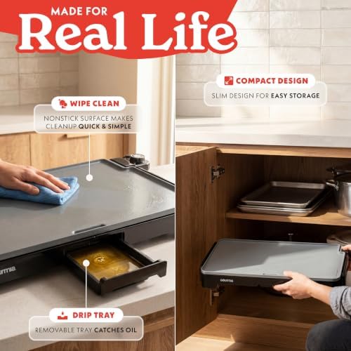 Gourmia Electric Griddle - 22” XL Nonstick Ceramic Cooking Surface, Black - Image 6