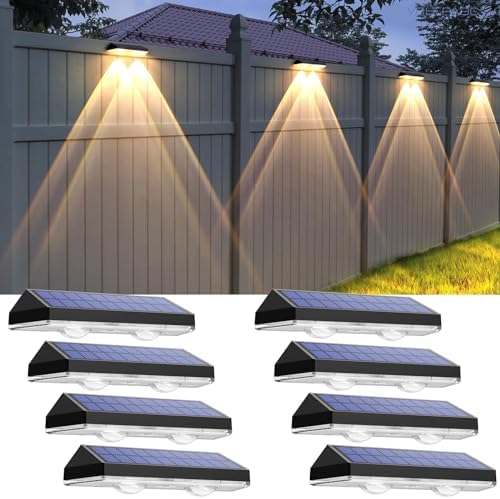 Solar Fence Lights Outdoor, 2700/4000/6000K 3 Mode, 8-12H, Black, 8 Pack by LIANGLOME