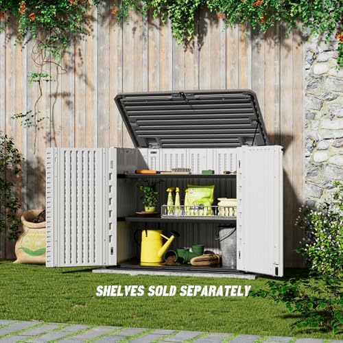 Mrosaa Outdoor Patio Storage Shed,Waterproof Horizontal Outdoor Storage Cabinet for Garbage Cans,Tools and Lawnmower Lockable(34 Cu.ft-Warm-White) - Image 3