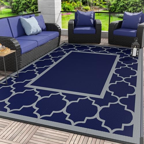 GENIMO Outdoor Rug, Waterproof Plastic Rugs for Patio, 4'x6' Blue Grey by GENIMO