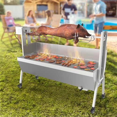 ROVSUN Rotisserie Grill with Windscreen, 46 Inch 176 Lbs Capacity, BBQ Outdoor Pig Lamb Goat Charcoal Spit Roaster, Stainless Steel Rotisserie Grill for Camping Barbecue Party - Image 7