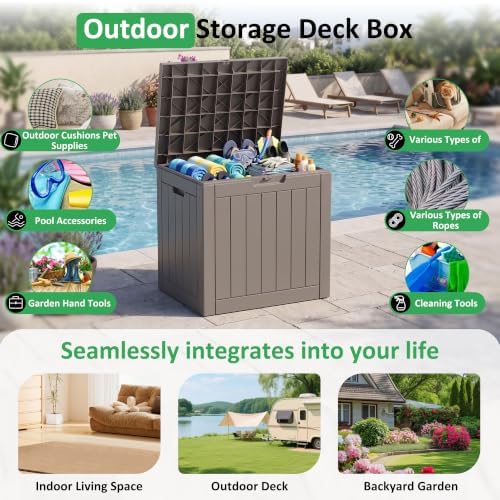 40 Gallon Lockable Outdoor Deck Box, Waterproof Weatherproof Resin Storage Container for Patio Cushions, Garden Tools and Outdoor Accessories (Pro Grey) - Image 5